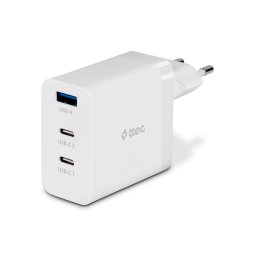 Зарядно 220V ttec SmartCharger Trio GAN 65W PD Travel Fast Charger 2 USB-C+USB-A - Бяло