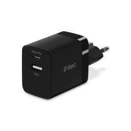 Зарядно 220V ttec SmartCharger Duo PD 45W Travel Charger USB-C+USB-A - Черно