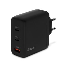 Зарядно 220V ttec SmartCharger Trio GAN 120W PD Travel Charger 2 USB-C+USB-A - Черно