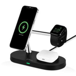 Зарядна станция 220V AirCharger Quattro M MagSafe Competitible 4in1 iPhone + Apple Watch + AirPods Wireless Fast charge - Черна