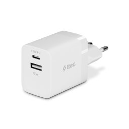 Зарядно 220V ttec SmartCharger Duo PD 45W Travel Charger USB-C+USB-A - Бяло