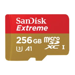 Мемори карта SanDisk Extreme microSDXC 256GB + SD Adapter + 1 year RescuePRO Deluxe up to 190MB/s 130MB/s Read/Write speeds A2 C10 V30 UHS-I U3,