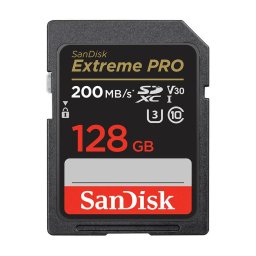 Мемори карта SanDisk Extreme PRO 128GB SDXC Memory Card + 2 years RescuePRO Deluxe up to 200MB/s 90MB/s Read/Write speeds, UHS-I, Class 10, U3, V30,