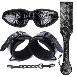 Луксозен BDSM комплект от изкуствена кожа "BLACK SAPHIRE" 3 части
