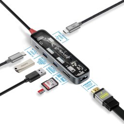 Хъб ProMate TRANSHUB-LITE 7-in-1 Transparent USB-C Hub with 100W PD Passthrough Port, 4K@60Hz HDMI, USB-A 3.0, USB-A 2.0, USB-
