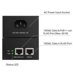 PoE инжектор TP-Link Omada POE380S, 10000 Mbps, 2x LAN (RJ-45), 1x LAN PoE++, 90W