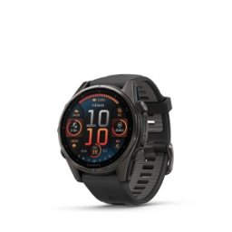 Garmin Fenix 8 - 43 мм, AMOLED, Sapphire - Carbon Gray DLC Titanium с Black/Pebble Gray силиконова каишка