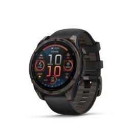 Garmin Fenix 8 - 47 мм, AMOLED, Sapphire - Carbon Gray DLC Titanium с Black/Pebble Gray силиконова каишка
