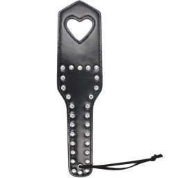 BDSM Плескалка с кожена облицовка "HEART BLACK PADDLE" 32 см.