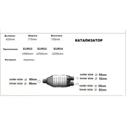 Катализатор за кола - керамичен L-425 -173 /2x1-ф60/ до 3000 куб.