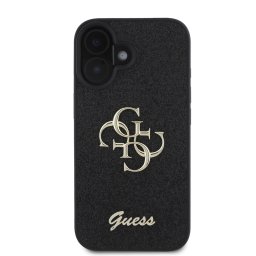 Гръб Guess PU Fixed Glitter 4G Metal Logo Case за iPhone 16 Plus - Черен