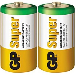 Алкална батерия GP SUPER LR20, 2 бр. в опаковка / shrink, 1.5V