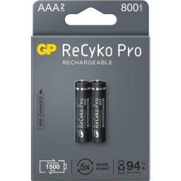 Акумулаторна Батерия GP R03 AAA 850mAh, NiMH, 85AAAHCB-EB2 RECYKO+ PRO, До 1500 цикъла, 2 бр. в опаковка