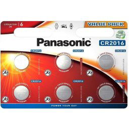 Бутонна батерия литиева PANASONIC CR2016, 3V, 6 бр. в блистер /цена за 6 бр./