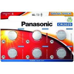 Бутонна батерия литиева PANASONIC CR2025, 3V, 6 бр. в блистер /цена за 6 бр./