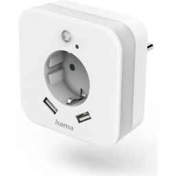 HAMA Нощна лампа с контакт и USB, 2.4 A, 2 изхода, сензор за яркост