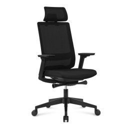 Работен стол RFG Meteor X Black HB, до 130кг, дамаска/меш, люлеещ механизъм, коригиране на височината и дълбочината, лумбална опора, черен