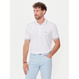Boss Тениска с яка и копчета Paddy 1 50512995 Бял Regular Fit