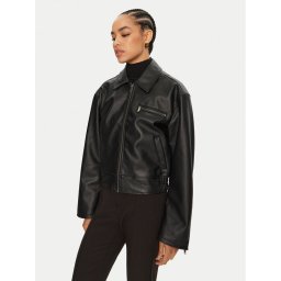 Gina Tricot Яке от имитация на кожа 23136 Черен Loose Fit