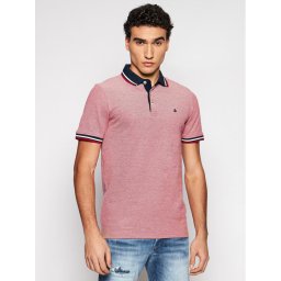 Jack&Jones Тениска с яка и копчета Paulos 12136668 Червен Slim Fit