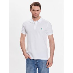 United Colors Of Benetton Тениска с яка и копчета 3089J3179 Бял Regular Fit