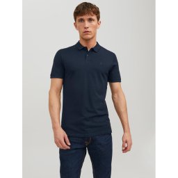 Jack&Jones Тениска с яка и копчета Basic 12136516 Тъмносин Slim Fit