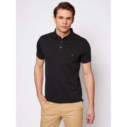Tommy Hilfiger Тениска с яка и копчета 1985 MW0MW17771 Черен Slim Fit