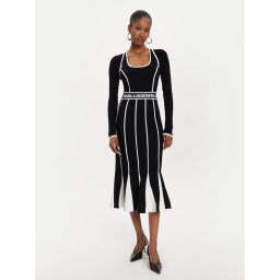 KARL LAGERFELD Плетена рокля 245W1330 Черен Slim Fit