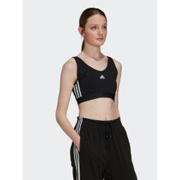 adidas Тениска от техническо трико Essentials 3-Stripes Crop Top With Removable Pads GS1343 Черен