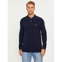 United Colors Of Benetton Тениска с яка и копчета 3089J3204 Тъмносин Regular Fit