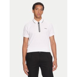 Boss Тениска с яка и копчета Philix 50519760 Бял Regular Fit