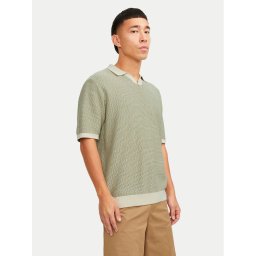 Jack&Jones Тениска с яка и копчета Jormykonos 12255950 Зелен Regular Fit