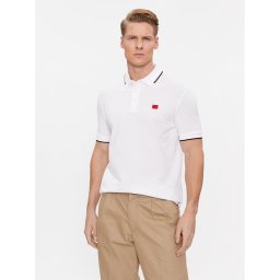 Hugo Тениска с яка и копчета Deresino232 50490775 Бял Slim Fit