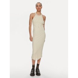 Patrizia Pepe Коктейлна рокля 2A2735/K186-W362 Екрю Slim Fit