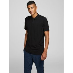 Jack&Jones Тениска с яка и копчета Basic 12136516 Черен Slim Fit