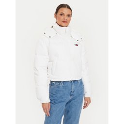 Tommy Jeans Пухено яке Alaska DW0DW18609 Бял Cropped Fit