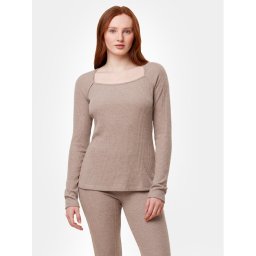 Triumph Тениска на пижама Thermal MyWear Top LSL 10216551 Бежов Regular Fit