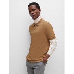 Boss Тениска с яка и копчета 50468301 Бежов Regular Fit