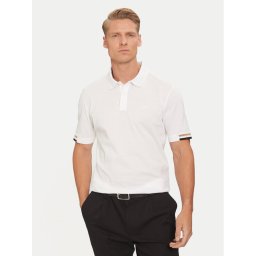 Boss Тениска с яка и копчета Parlay 147 50467113 Бял Regular Fit