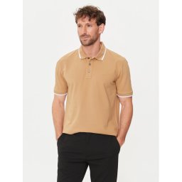 Boss Тениска с яка и копчета Parlay 190 50494697 Бежов Regular Fit