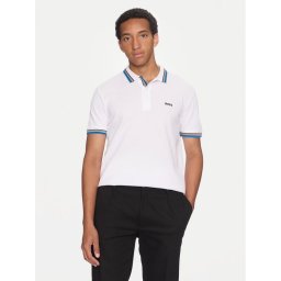 Boss Тениска с яка и копчета Paddy 50469055 Бял Regular Fit