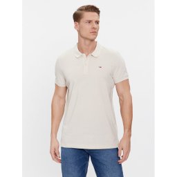Tommy Jeans Тениска с яка и копчета DM0DM18312 Бежов Slim Fit