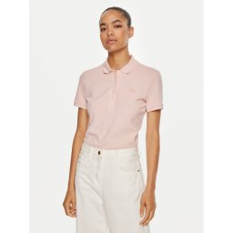 Lacoste Тениска с яка и копчета PF5462 Розов Slim Fit