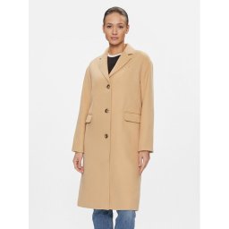 Tommy Jeans Вълнено палто DW0DW17232 Бежов Relaxed Fit