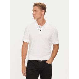 Boss Тениска с яка и копчета Prime 50507813 Бял Regular Fit