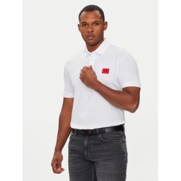 Hugo Тениска с яка и копчета Dereso222 50466202 Бял Slim Fit