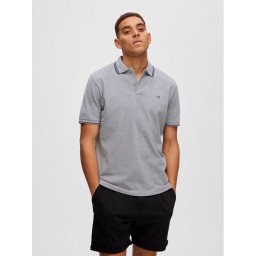 Selected Homme Тениска с яка и копчета 16087840 Сив Regular Fit