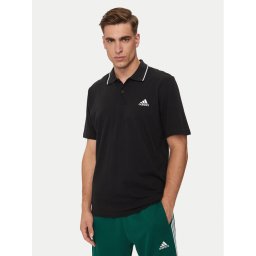 adidas Тениска с яка и копчета Essentials IC9314 Черен Regular Fit