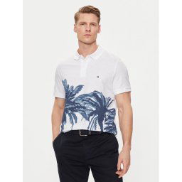 Tommy Hilfiger Тениска с яка и копчета Palm Print MW0MW34758 Бял Regular Fit
