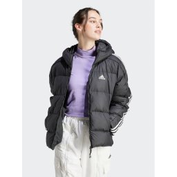 adidas Пухено яке Essentials 3-Stripes Mid Down HZ8483 Черен Regular Fit